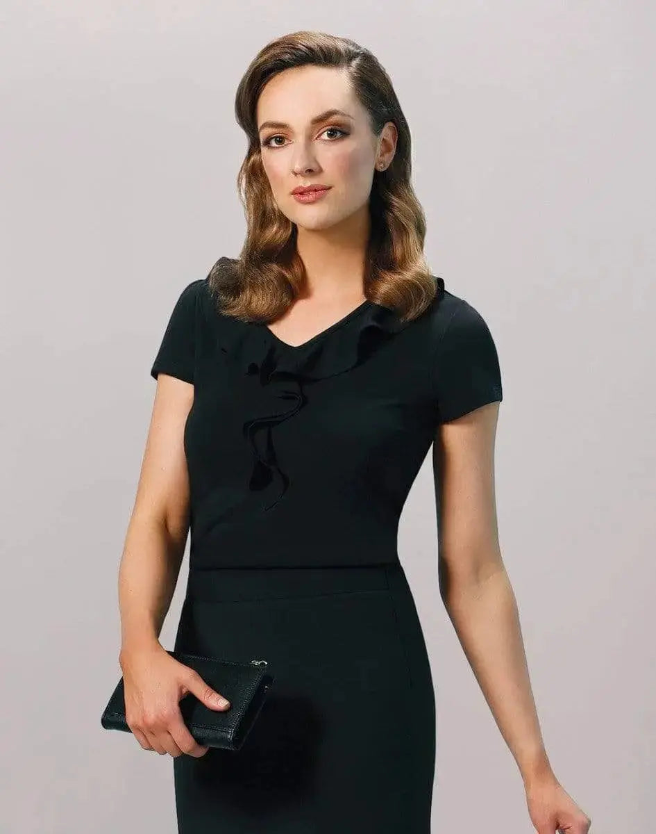 BENCHMARK Women's Ruffle Front Blouse M8820 Metro Workwear.