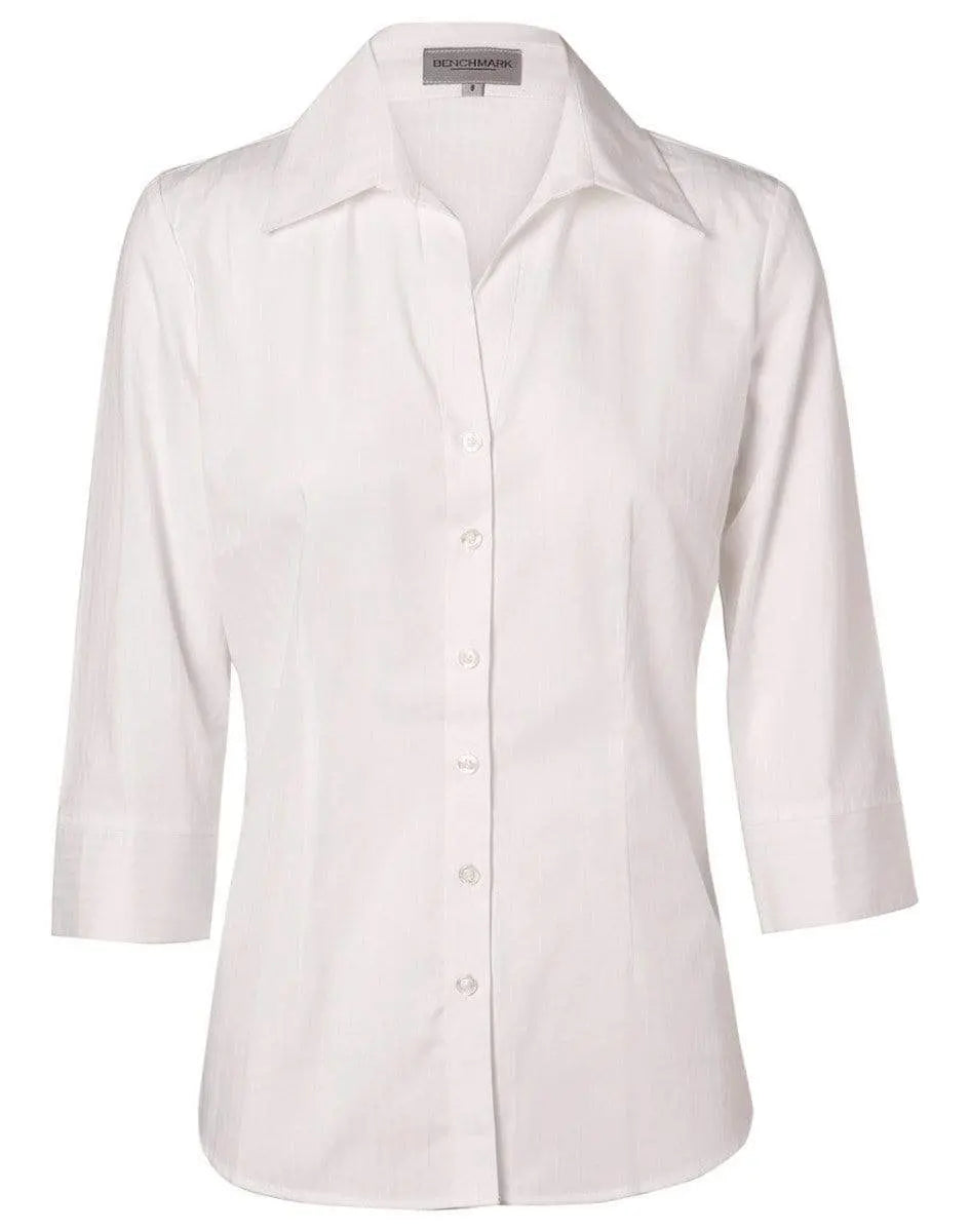 BENCHMARK Women's Self Stripe 3/4 Sleeve Shirt M8100Q Corporate Wear Benchmark White 6
