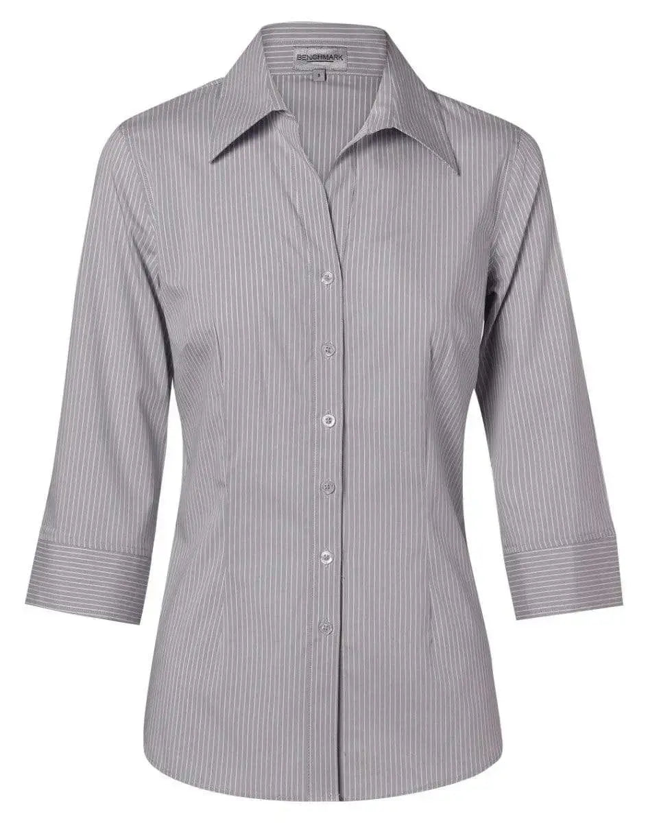 BENCHMARK Women's Ticking Stripe 3/4 Sleeve Shirt M8200Q Metro Workwear.