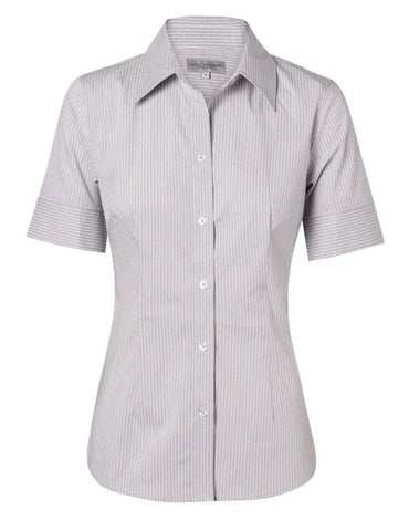 BENCHMARK Women's Ticking Stripe Short Sleeve Shirt M8200S Corporate Wear Benchmark Grey/White 6