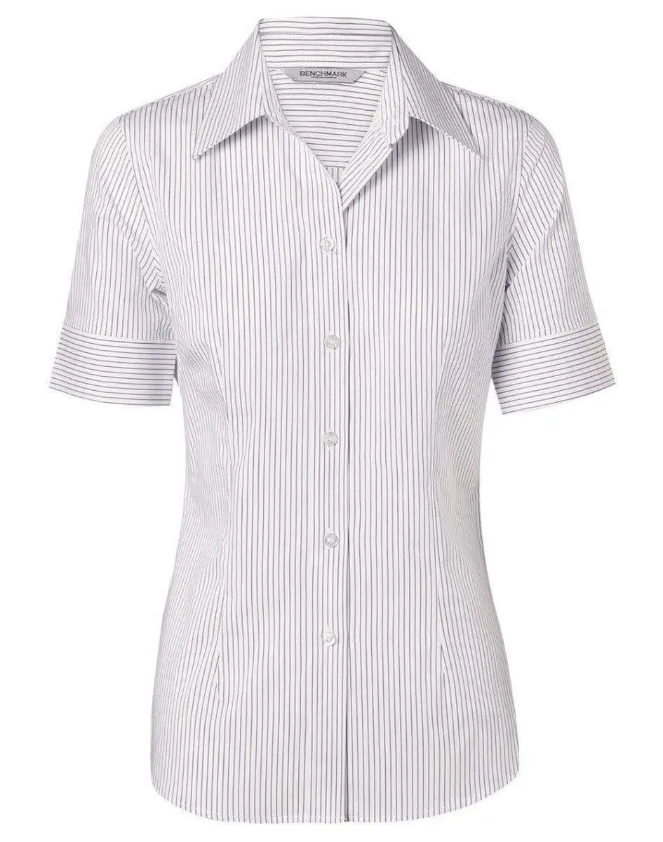 BENCHMARK Women's Ticking Stripe Short Sleeve Shirt M8200S Corporate Wear Benchmark White/Blue 6
