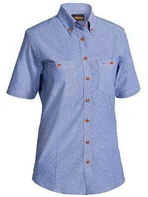 Bisley Workwear Work Wear BLUE (BWED) / 8 BISLEY WORKWEAR WOMENS CHAMBRAY SHIRT - SHORT SLEEVE B71407L
