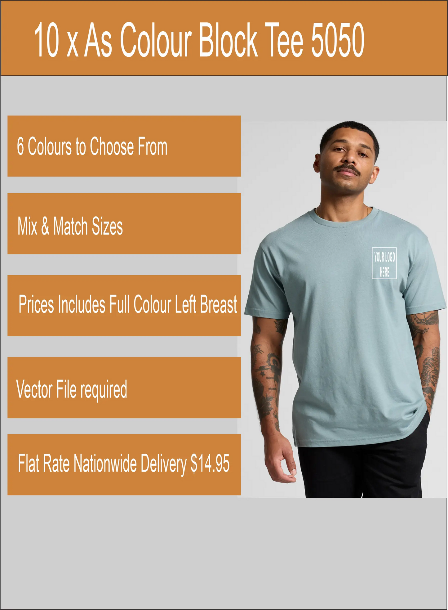 As Colour Printed Men's Block Tee 5050 (Printed 10 pack) - City Workwear
