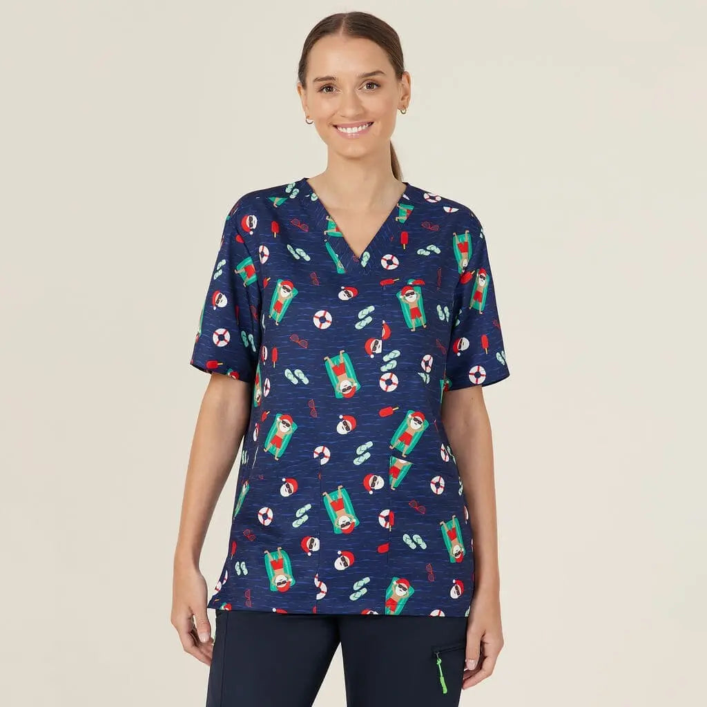 Unisex Christmas Santa Pool Party Scrub Top CATRGK - City Workwear