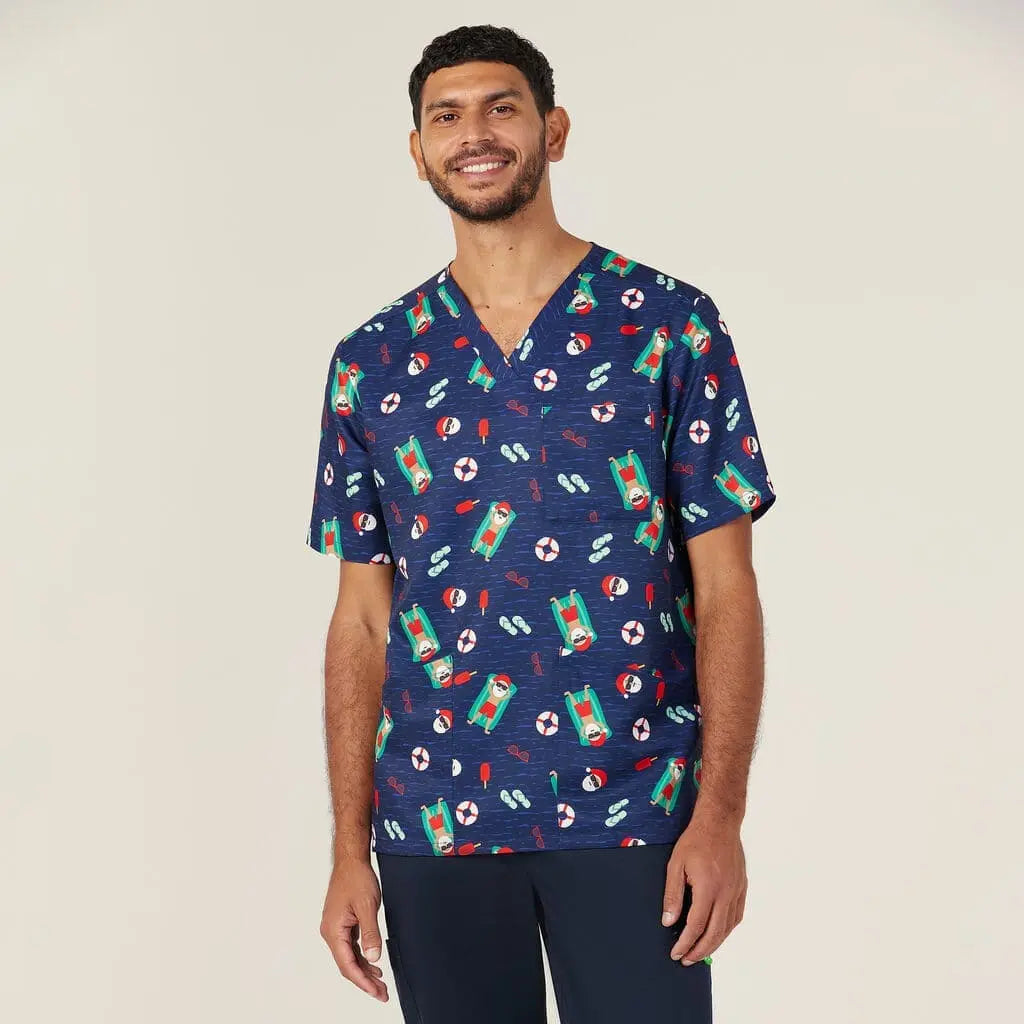 Unisex Christmas Santa Pool Party Scrub Top CATRGK - City Workwear