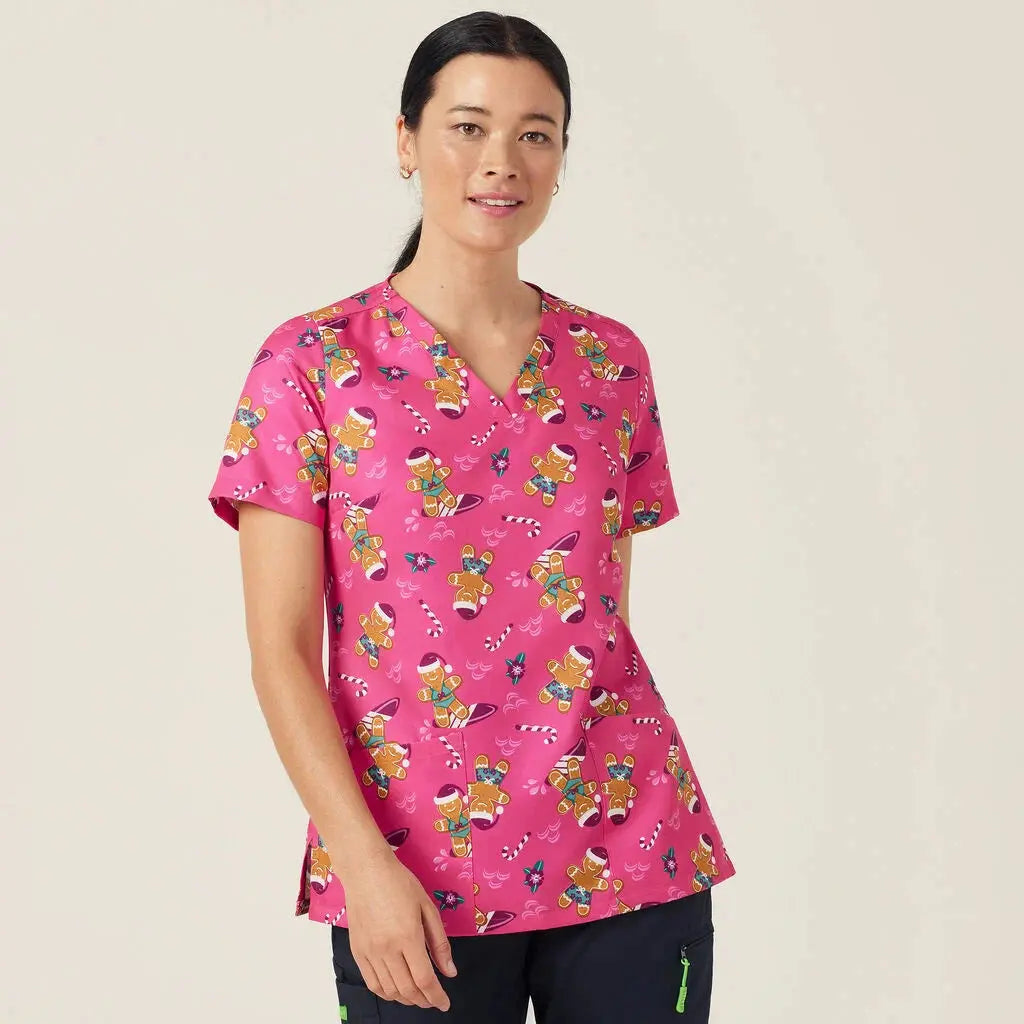 NNT Women's Gingerbread Christmas Scrub Top CATUXV - City Workwear
