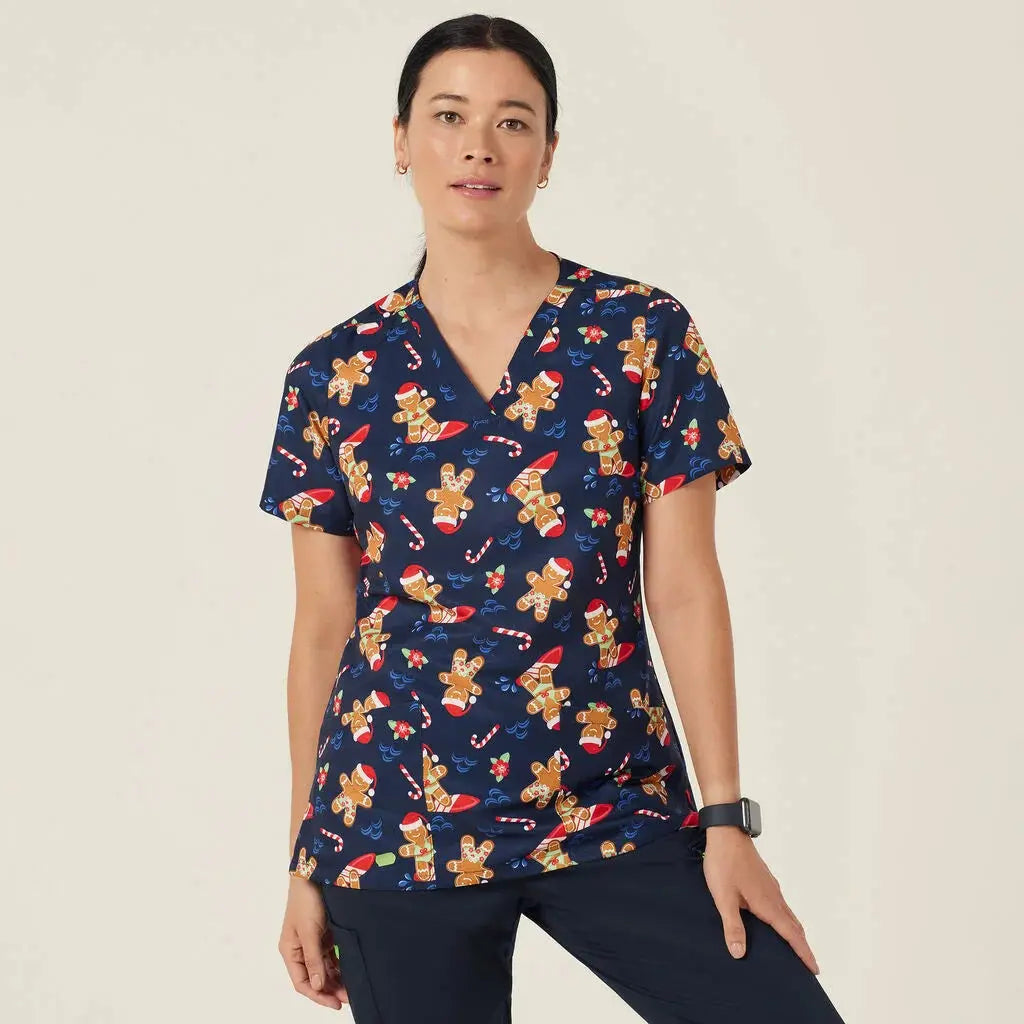 NNT Women's Gingerbread Christmas Scrub Top CATUXV - City Workwear