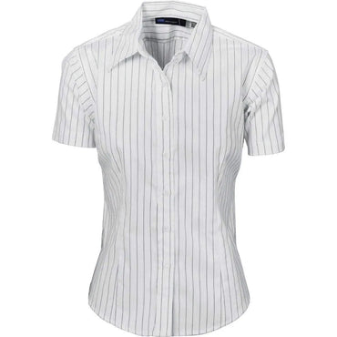 DNC Workwear Corporate Wear DNC WORKWEAR Ladies Stretch Yarn Dyed Contrast Stripe Short Sleeve Shirt 4233