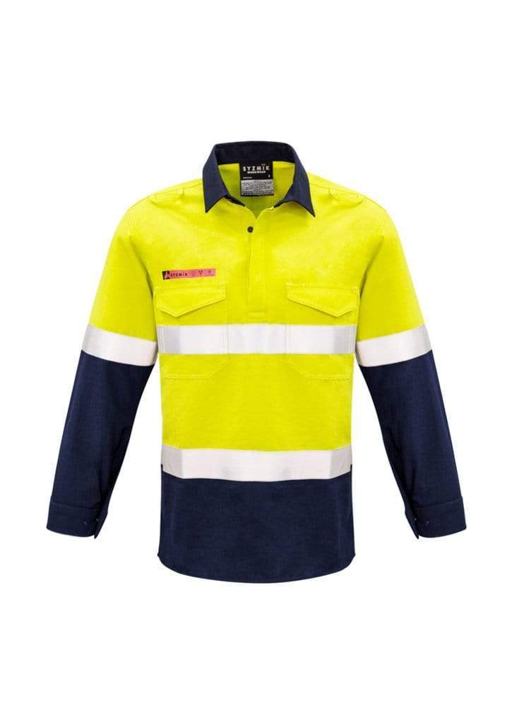 SYZMIK Men’s Closed Front Hoop Taped Spliced Shirt ZW133 Work Wear Syzmik Yellow/Navy S