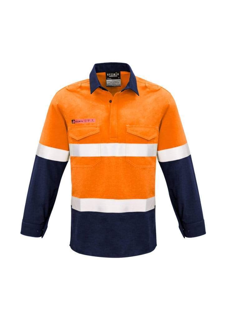 SYZMIK Men’s Closed Front Hoop Taped Spliced Shirt ZW133 Work Wear Syzmik Orange/Navy S