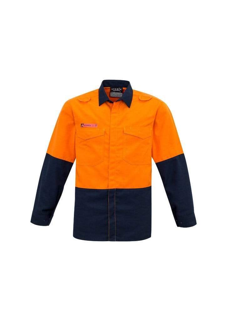 SYZMIK Men’s Hi Vis Spliced Shirt ZW138 Work Wear Syzmik Orange/Navy XXS