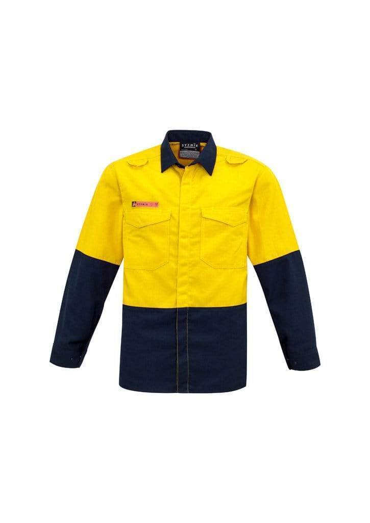 SYZMIK Men’s Hi Vis Spliced Shirt ZW138 Work Wear Syzmik Yellow/Navy XXS