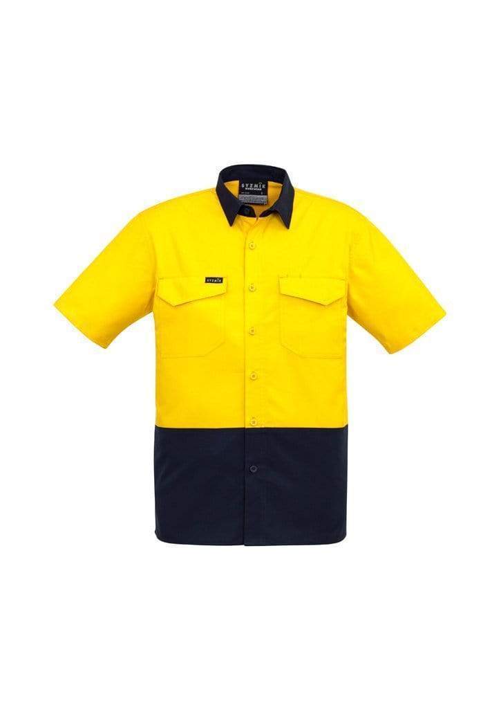 SYZMIK Men’s Rugged Cooling Hi-Vis Spliced S/S Shirt ZW815 Work Wear Syzmik Yellow/Navy XXS