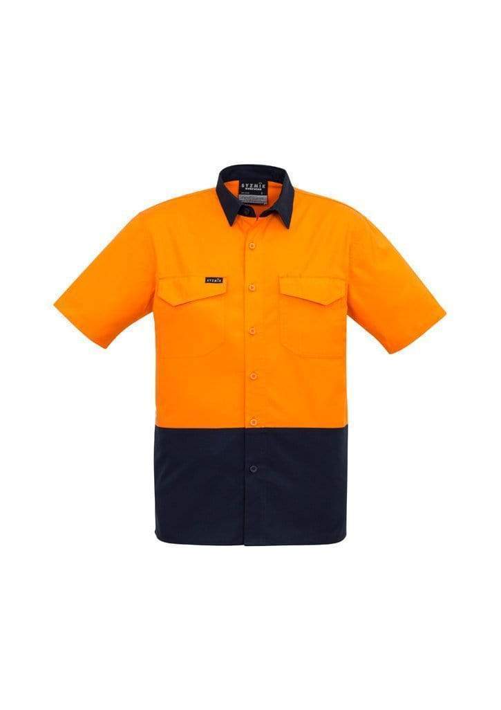 SYZMIK Men’s Rugged Cooling Hi-Vis Spliced S/S Shirt ZW815 Work Wear Syzmik Orange/Navy XXS