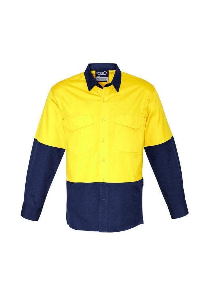 SYZMIK Men’s Rugged Cooling Hi-Vis Spliced Shirt ZW128 Work Wear Syzmik Yellow/Navy 5XL