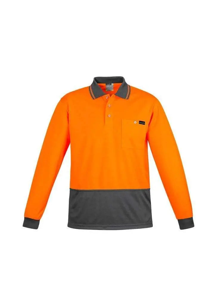 SYZMIK mens comfort back l/s polo zh410 Work Wear Syzmik Orange/Navy S