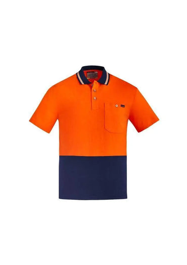 SYZMIK mens hi vis cotton s/s polo zh435 Work Wear Syzmik Orange/Navy XXS