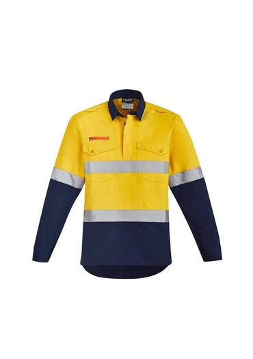 SYZMIK orange flame hrc 2 hoop taped closed front spliced shirt ZW143 Metro Workwear.