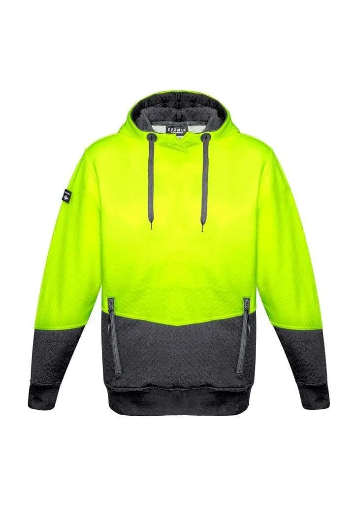 SYZMIK Unisex Hi-Vis Textured Jacquard Hoodie ZT477 Work Wear Syzmik Yellow/Charcoal XXS