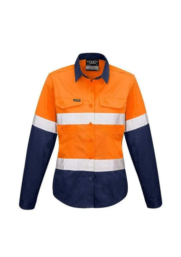 SYZMIK Women’s Rugged Cooling Taped Hi-Vis Spliced Shirt ZW720 Work Wear Syzmik Orange/Navy 8