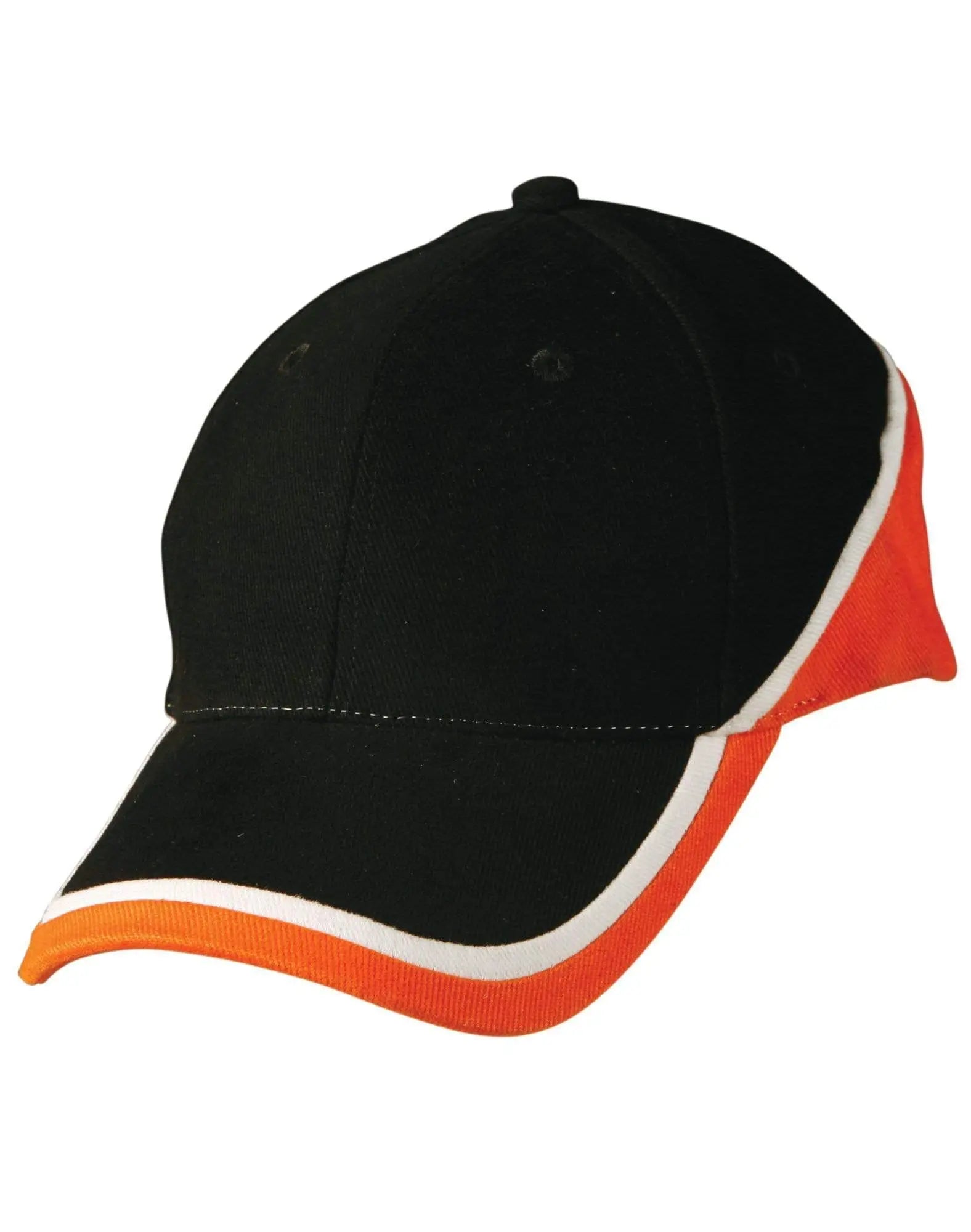 Tri Contrast Colours Cap Ch38 Active Wear Winning Spirit Black/White/ Orange One size