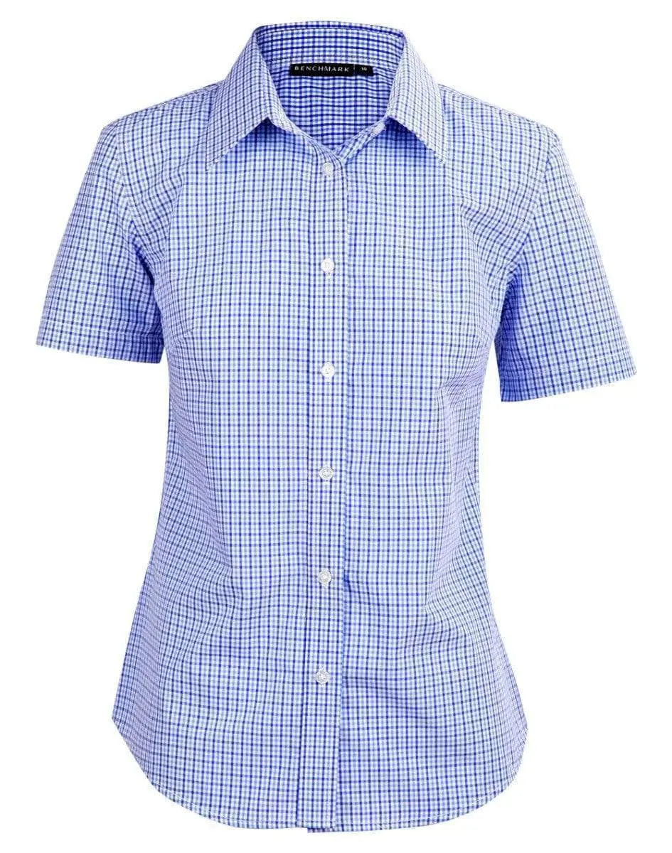 Winning Spirit Ladies’ Two Tone Gingham Short Sleeve Shirt M8320 Corporate Wear Winning Spirit Navy/White/Skyblue 6
