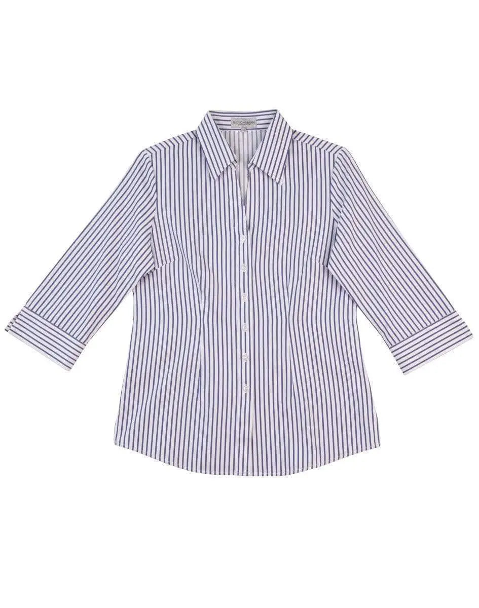 Women's Executive Sateen Stripe 3/4 Sleeve Shirt M8310 Corporate Wear Winning Spirit White/Cobalt 6