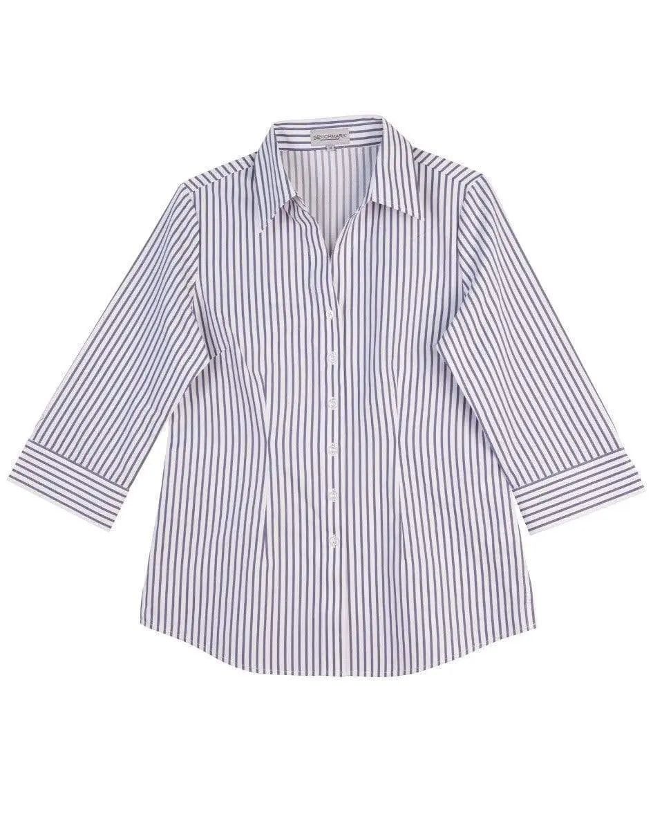 Women's Executive Sateen Stripe 3/4 Sleeve Shirt M8310 Corporate Wear Winning Spirit White/Grey 6