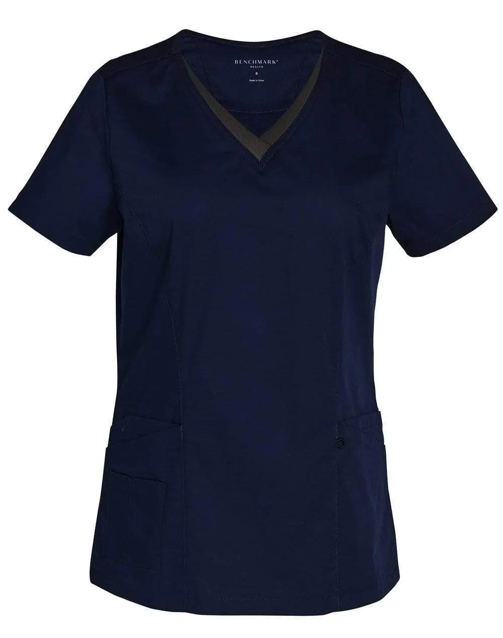 Winning Spirit Ladies V-neck Contrast Trim Scrubs Top M7660 Health & Beauty Winning Spirit Navy/Charcoal 2XS