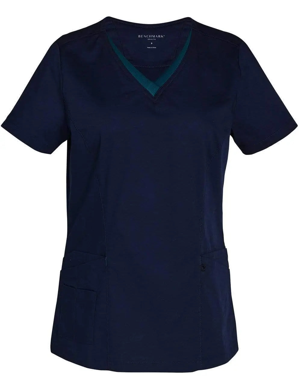 Winning Spirit Ladies V-neck Contrast Trim Scrubs Top M7660 Health & Beauty Winning Spirit Navy/Teal 2XS