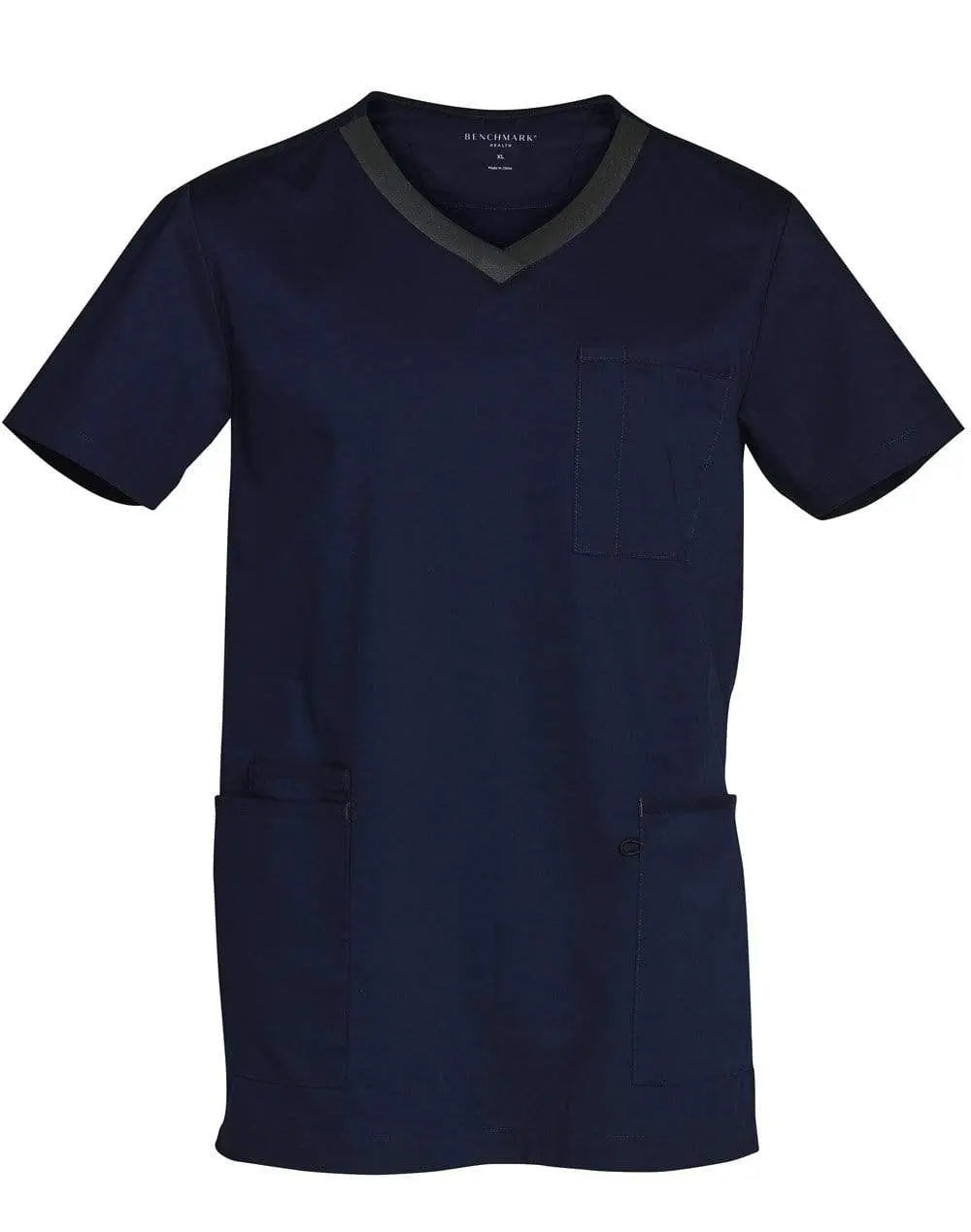 Winning Spirit Mens V-neck Trim Scrub Top M7650 Health & Beauty Winning Spirit Navy/Charcoal XS