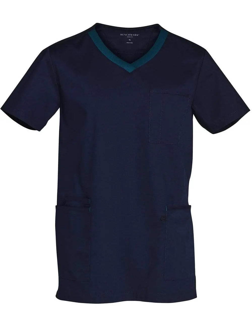 Winning Spirit Mens V-neck Trim Scrub Top M7650 Health & Beauty Winning Spirit Navy/Teal XS