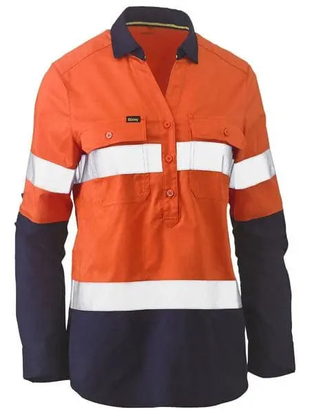 Bisley Women's Taped Hi Vis Stretch V-neck Closed Front Shirt BLC6064T - City Workwear