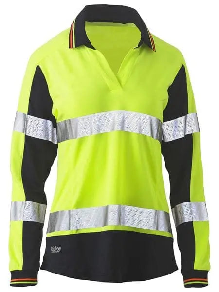 Women's Taped Two Tone Hi Vis V-neck Polo Shirt BKL6225T - City Workwear