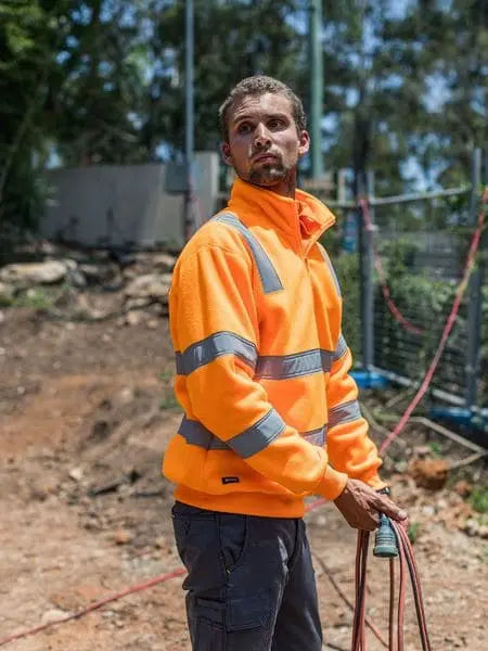 Bisley X Taped Hi Vis 1/4 Zip Pullover Vic Rail Orange BK6814XT - City Workwear