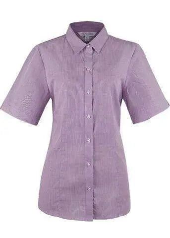 Aussie Pacific Ladies Toorak Short Sleeve Shirt 2901S Corporate Wear Aussie Pacific Purple/White 4