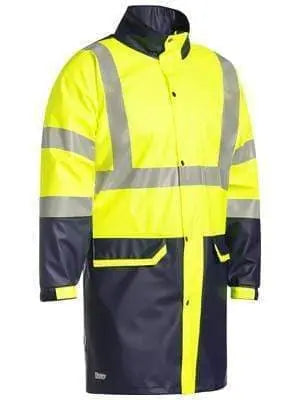 Bisley Workwear Work Wear YELLOW/NAVY (TT04) / S BISLEY WORKWEAR TAPED HI VIS STRETCH PU RAIN COAT WITH CONCEALED HOOD (WATERPROOF) BJ6935HT