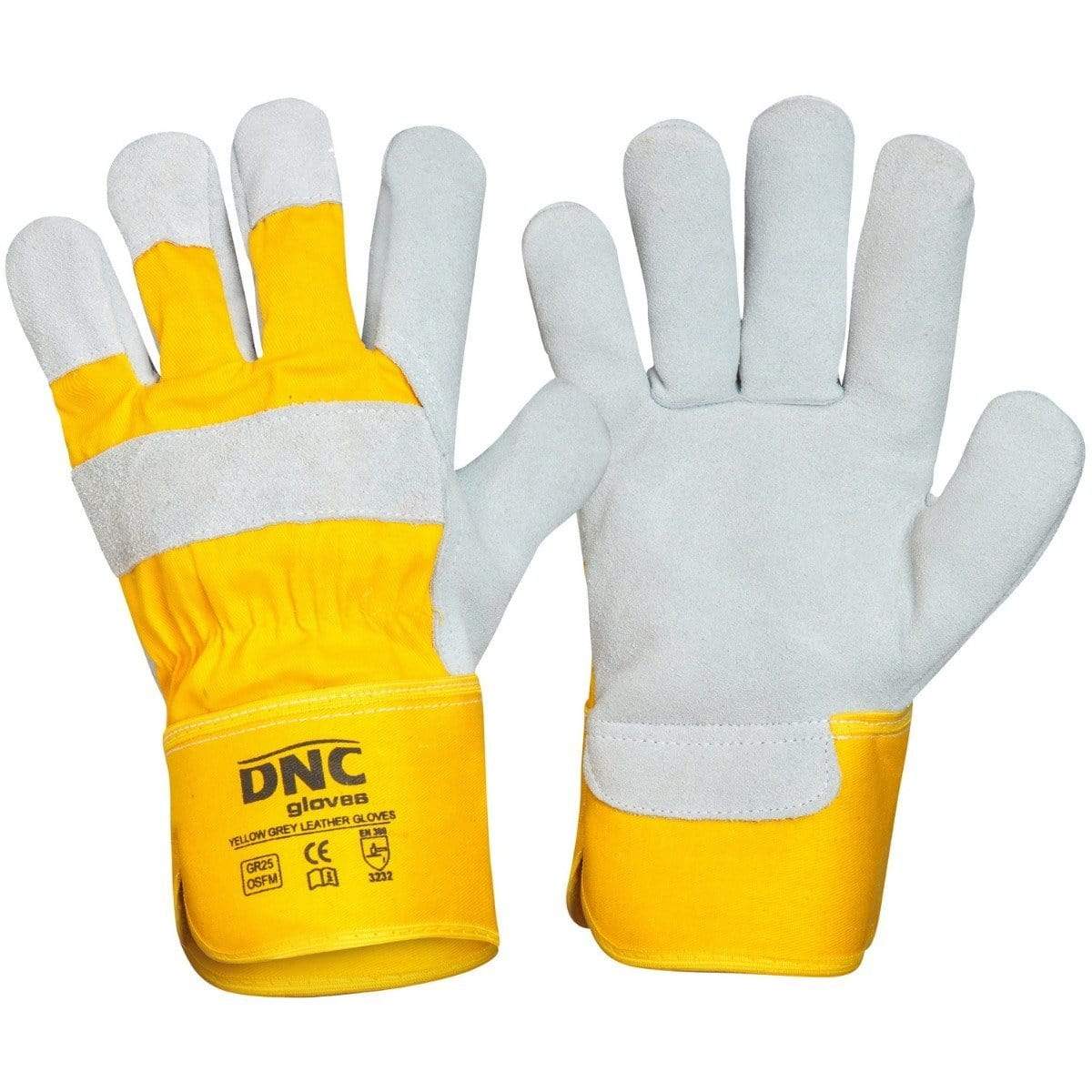 DNC Workwear PPE Yellow/Black / One Size DNC WORKWEAR Yellow Grey Leather Glove GR25