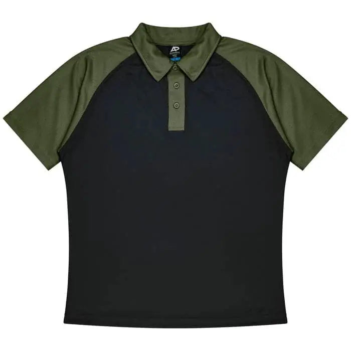 Aussie Pacific Manly Mens Polo 1318 Aussie Pacific BLACK/ARMY GREEN S