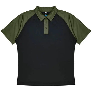 Aussie Pacific Manly Mens Polo 1318  Aussie Pacific BLACK/ARMY GREEN S