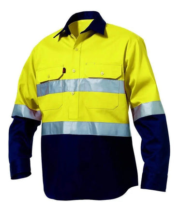 KingGee Work Wear KingGee Hi-Vis Closed Front Reflective Spliced Drill Shirt L/S K54325