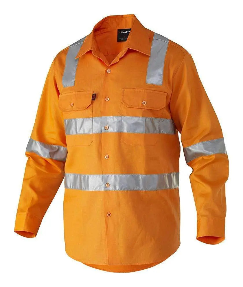 KingGee Work Wear Orange / XS KingGee Hi-Vis Reflective Shirt L/S Cross Pattern K54055