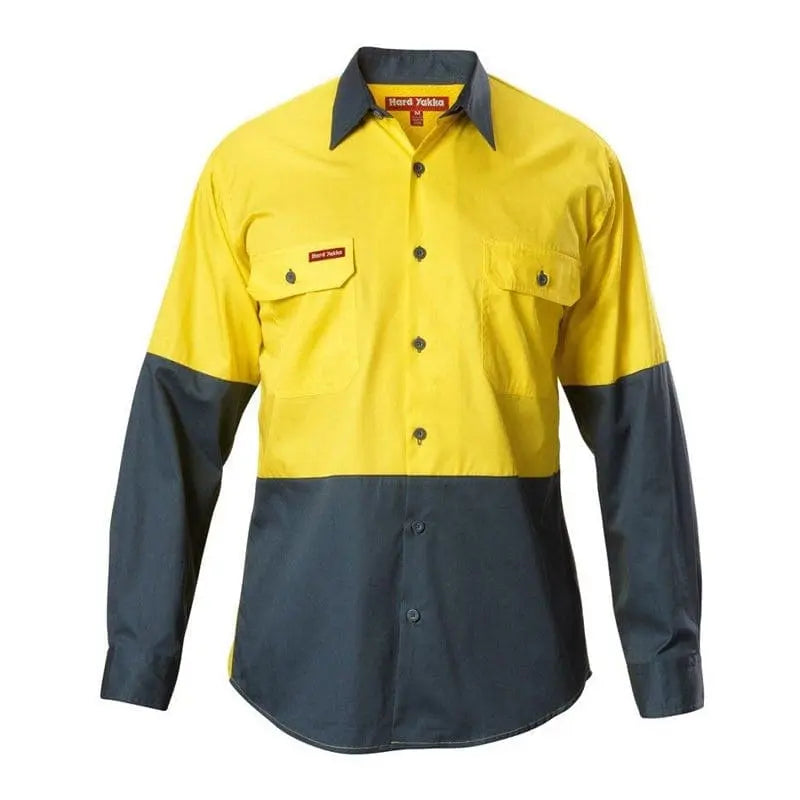 Hard Yakka Hi-visibility Two Tone Cotton Drill Shirt Long Sleeve Y07982 - City Workwear