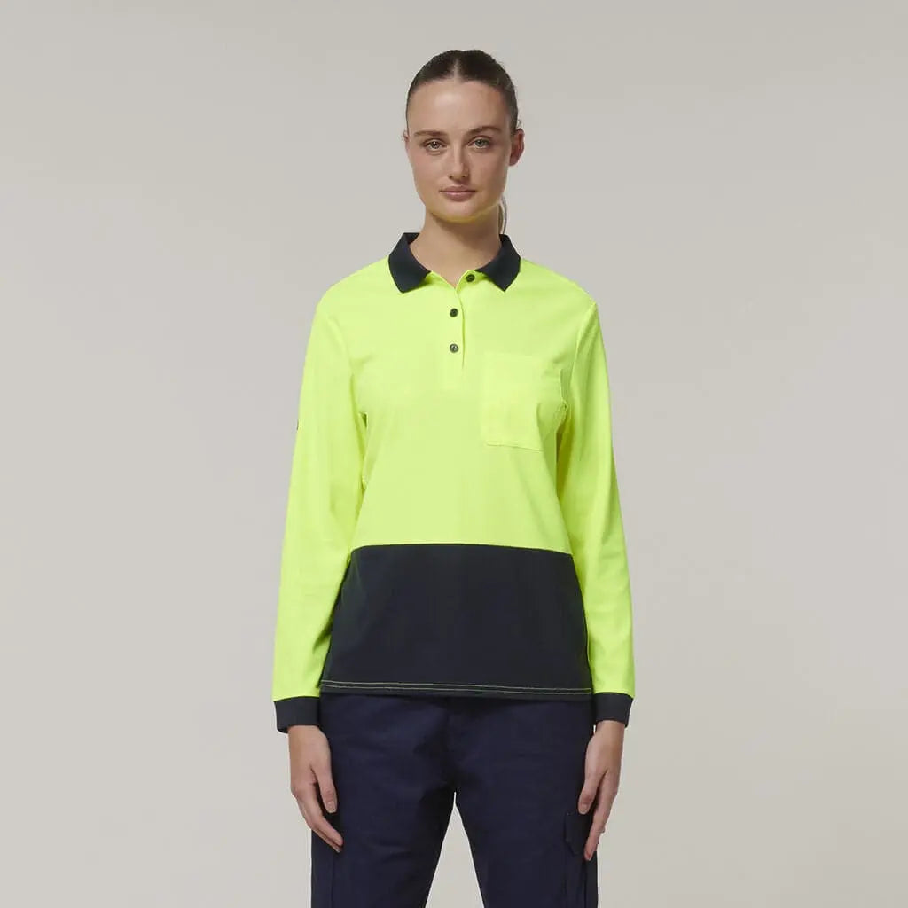 Hard Yakka Women's Long Sleeve Hi Vis Polo Shirt Y08603 - City Workwear