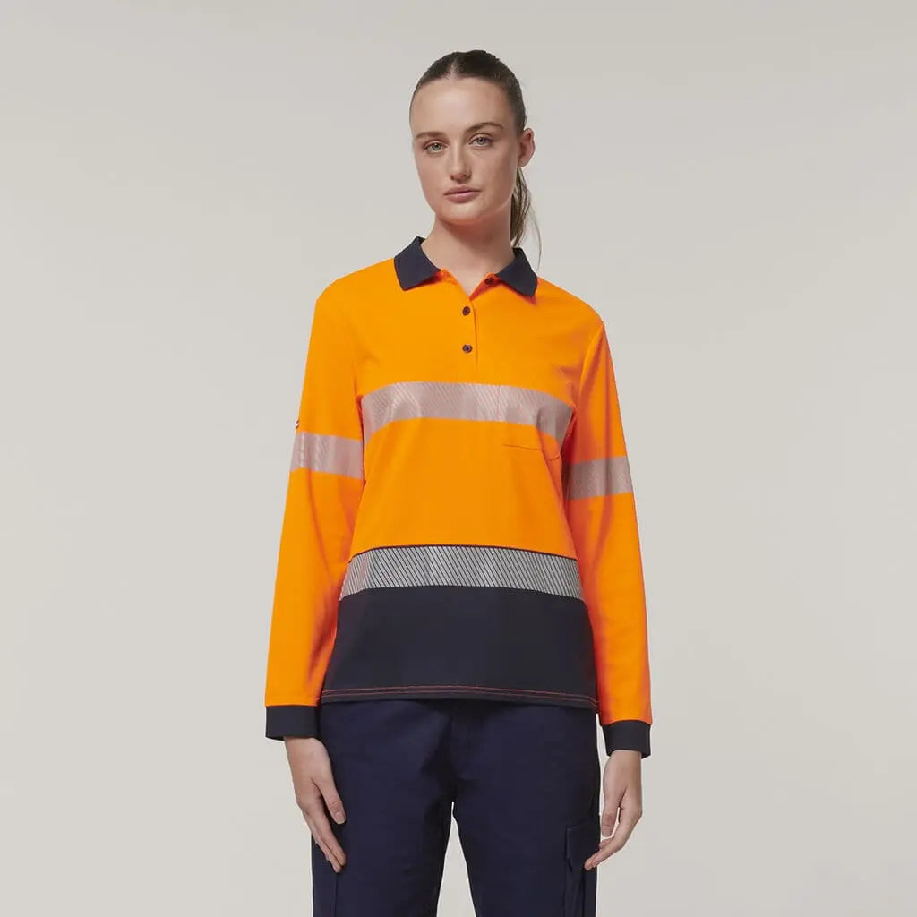 Hard Yakka Women's Long Sleeve Hi Vis Taped Polo Shirt Y08604 - City Workwear