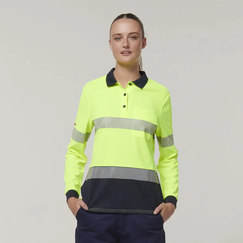 Hard Yakka Women's Long Sleeve Hi Vis Taped Polo Shirt Y08604 - City Workwear