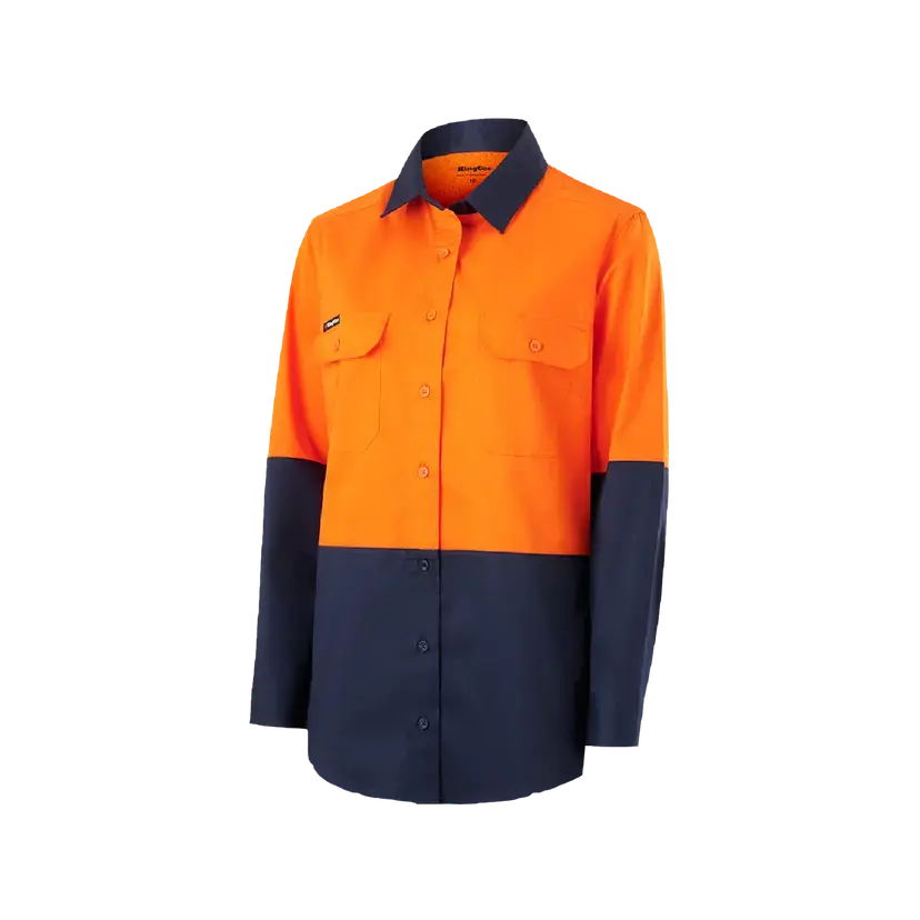 KingGee Women's Hi Vis Vented Spliced Long Sleeve Work Shirt K44222  Metro Workwear