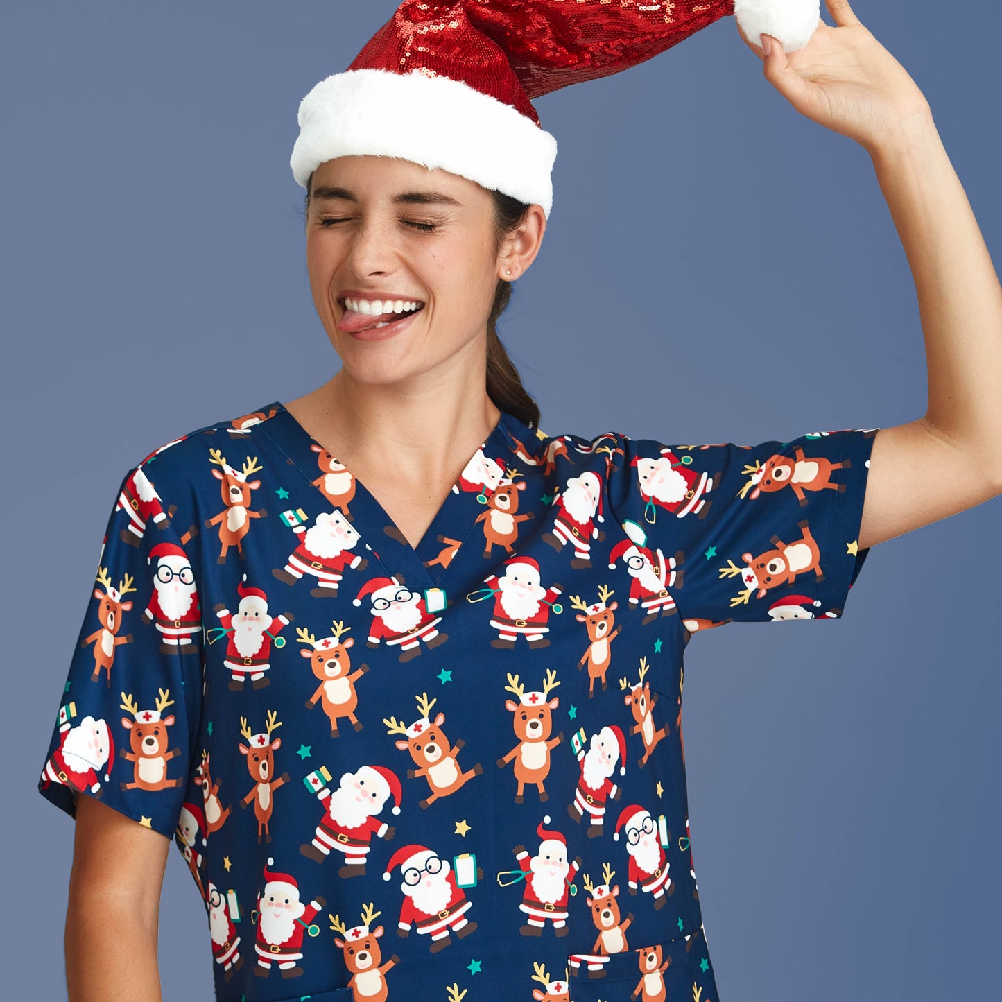 Biz Care Women's Christmas Scrubs Top