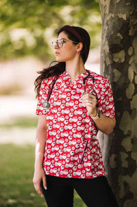 Unisex Christmas Medical Scrubs Top Printed SS01 - Simply Scrubs Australia