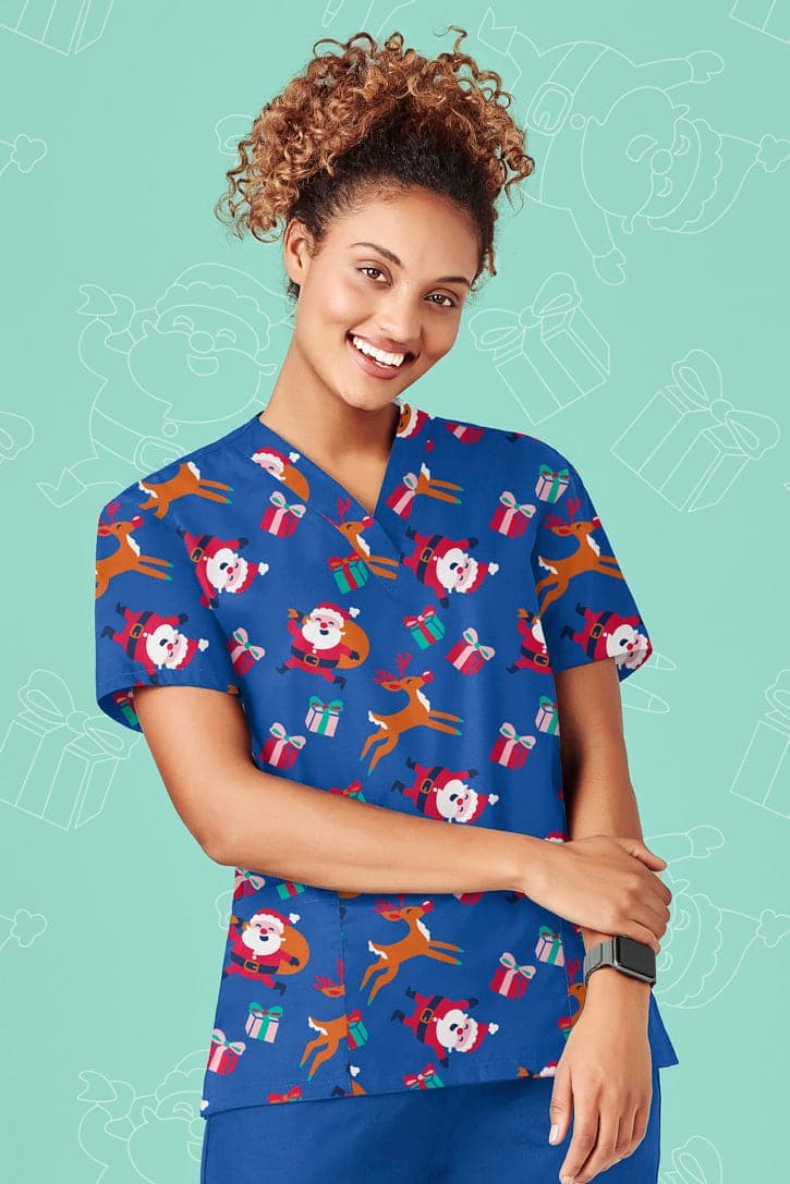 Biz Care Women's Christmas Scrubs Top - Simply Scrubs Australia